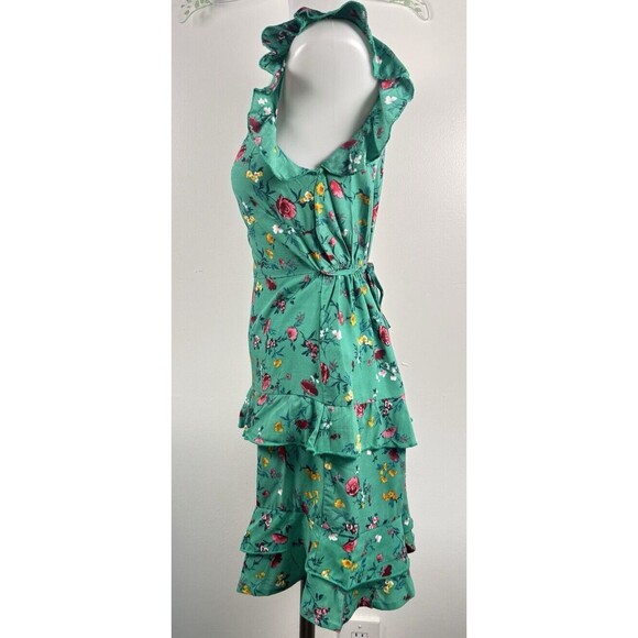 BOG Lottie & Holly Green Floral Boho Tiered Ruffle Mini Sleeveless Dress NWT XS - Picture 4 of 9